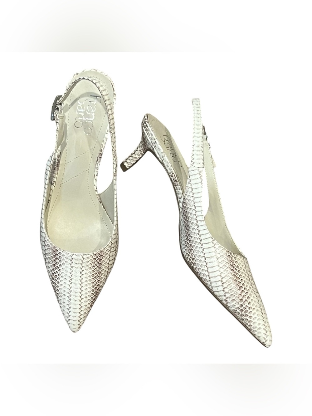 Franco Sarto Kate White Snake-Embossed Slingback Heels Size 7